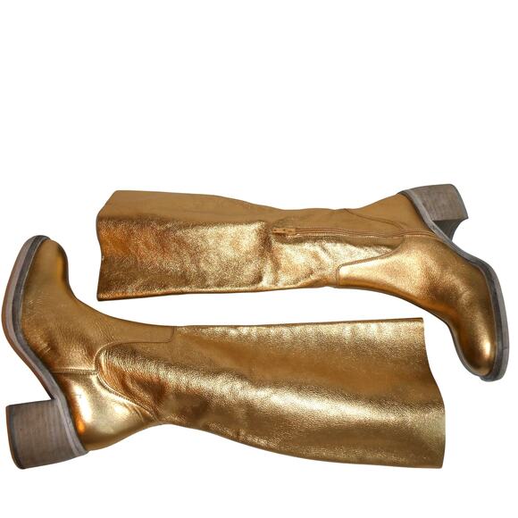 Free People Metallic Gold Essential Tall Slouch Leather Boot Spain Women 9 - Picture 6 of 14